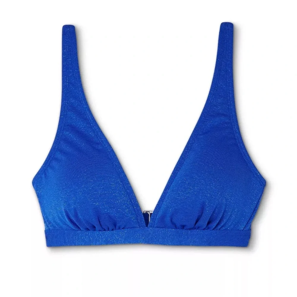 Xhilaration Juniors' Metallic Bralette Bikini Top And Bottom Set Blue Size Small